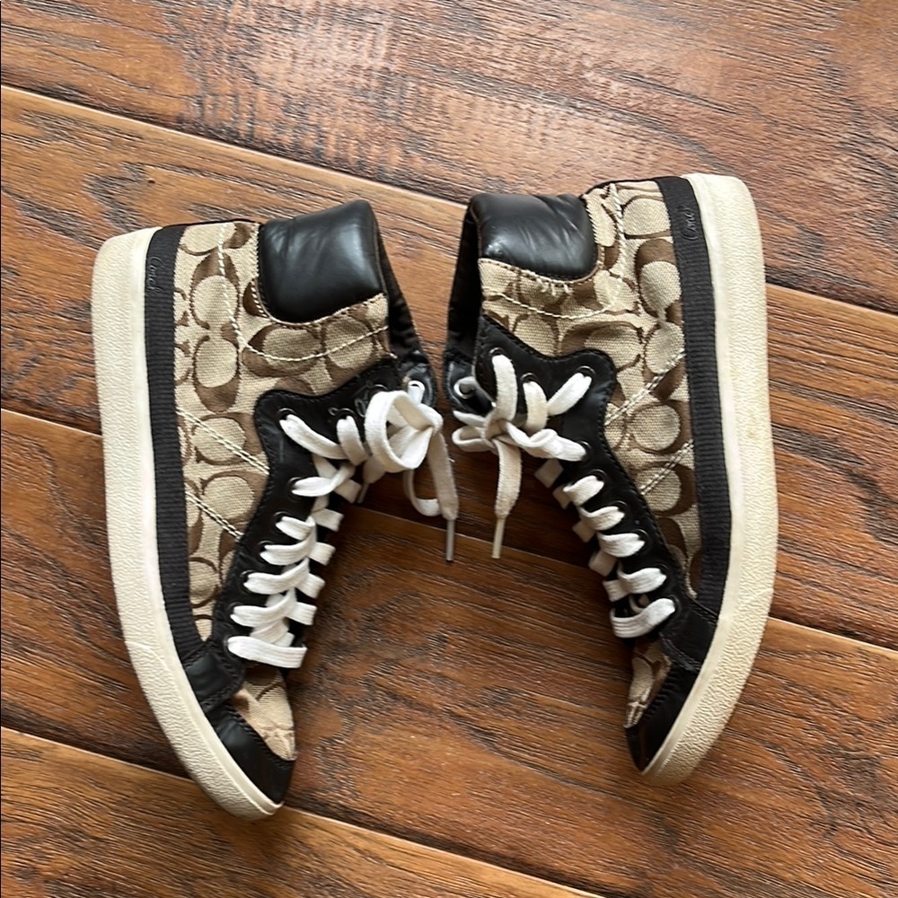 Coach Women's Black and Tan High-Top Sneakers - Picture 3 of 8